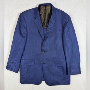 Robert Talbott 44R Wool Linen Silk Lux Unstructured 2 Button Navy Blue Blazer